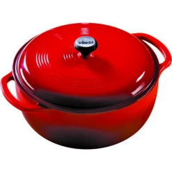LODGE EC6D43 Dutch Oven, 6 Qt Capacity, Iron, Red, Loop Handle