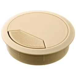 Hafele 429.99.440 Plastic Cable Grommet, Two-Piece, Round With Spring Closure 3 1/8" 80 Mm Plastic, With Spring Loaded, Swivelling Section In Cover, For Workplace Organization, Beige, Diameter 80 Mm Beige